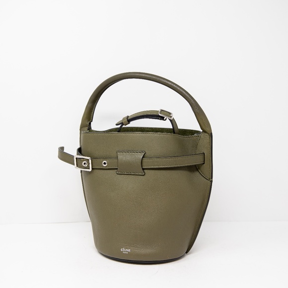 Celine Paris Nano Bucket Handbag 2Way 187243 Kerky Green Leather Purse Tote - Picture 1 of 5